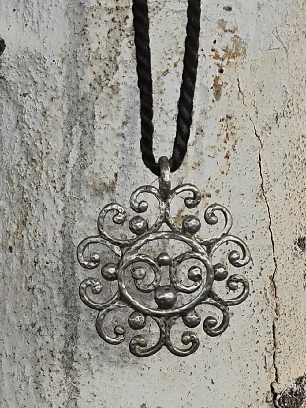 Faux Braided Leather Choker Necklace with Silver tone Scroll Design Pendant